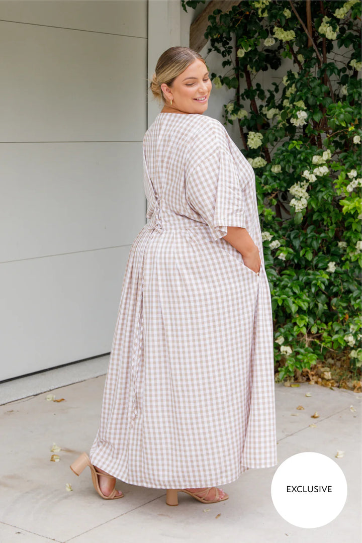 Maia Dress | Beige/White Gingham