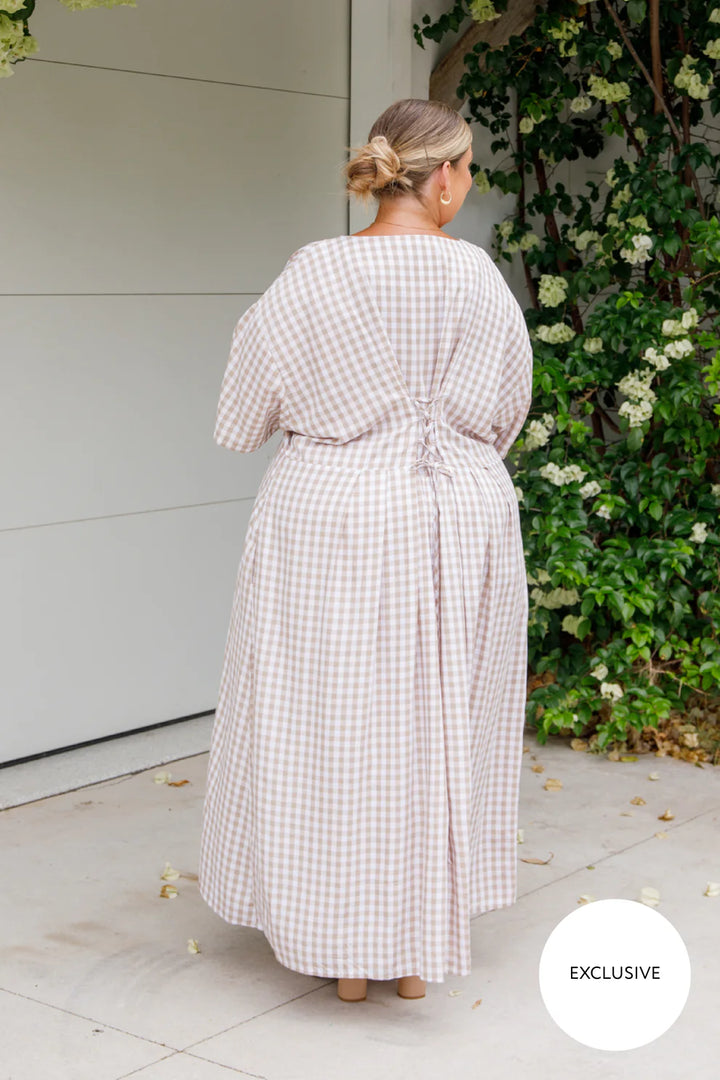 Maia Dress | Beige/White Gingham