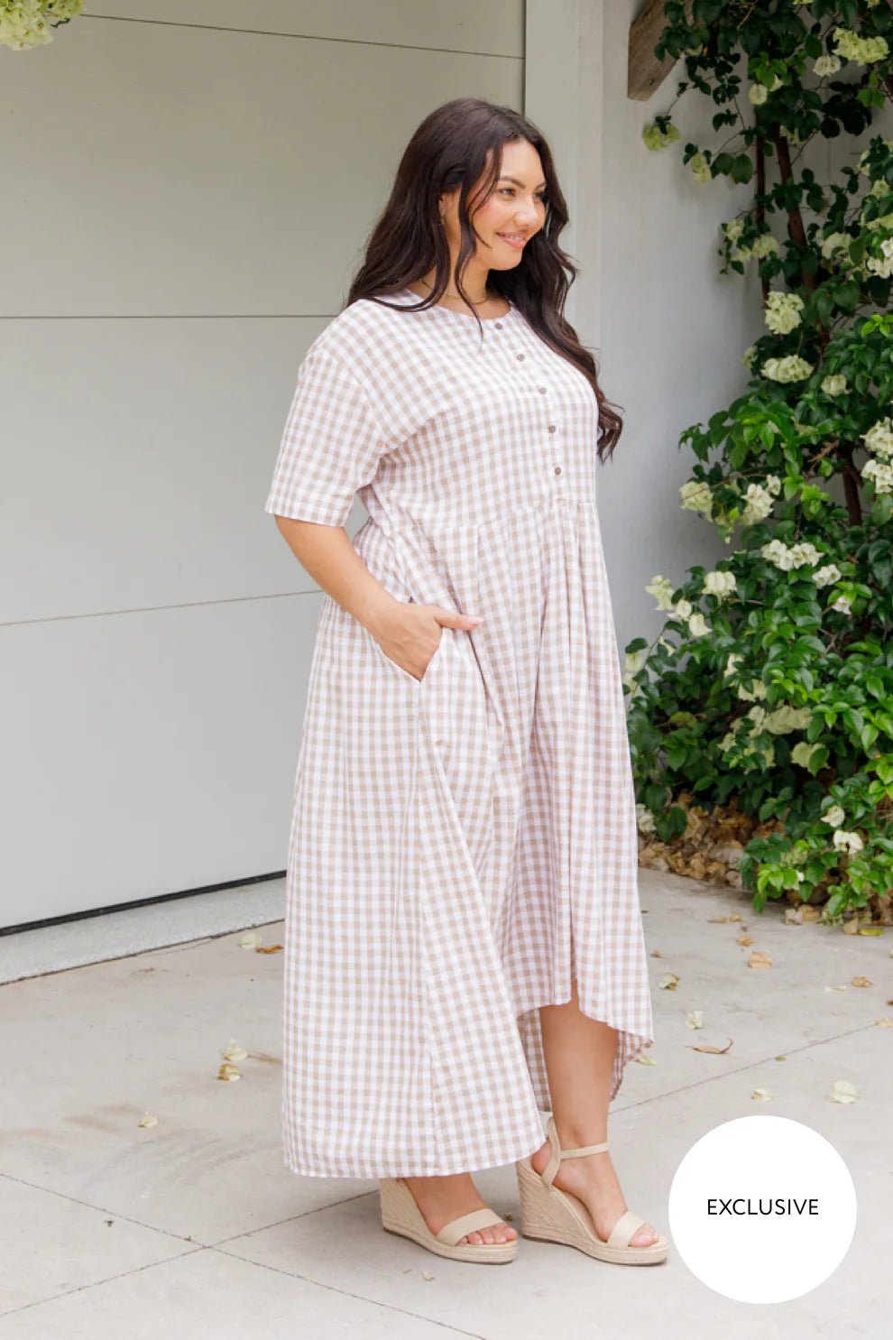 Maia Dress | Beige/White Gingham