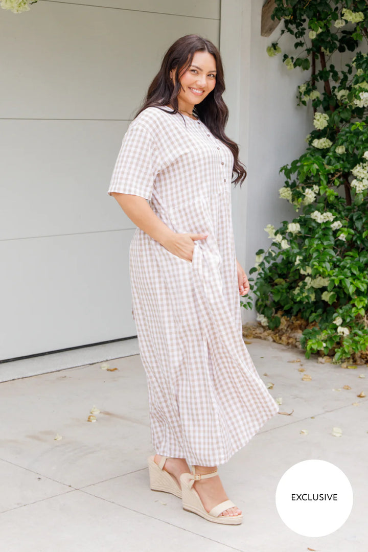 Maia Dress | Beige/White Gingham