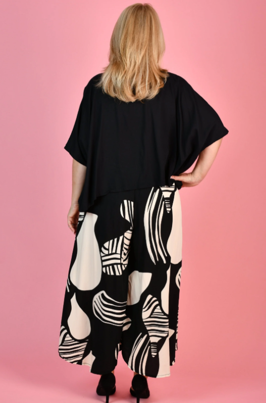 Sydney Wide Leg Pant | Abstract Black/Cream