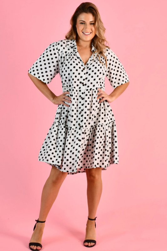 Victoria Dress | Polka Dot Black & Cream