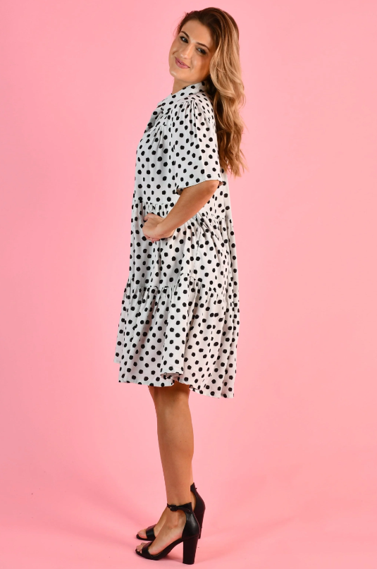 Victoria Dress | Polka Dot Black & Cream