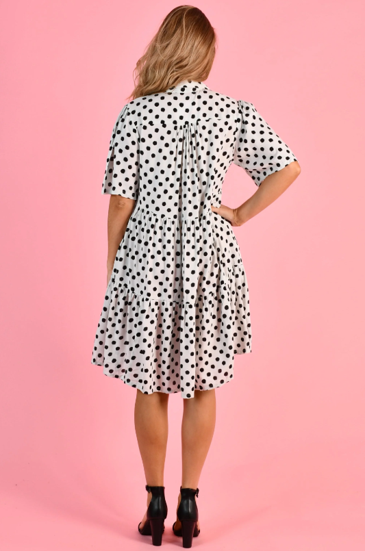 Victoria Dress | Polka Dot Black & Cream