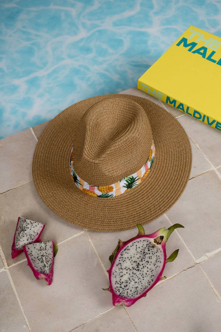 Fedora Sun Hat - Saint Tropez - Pineapples + Pastel Stripes