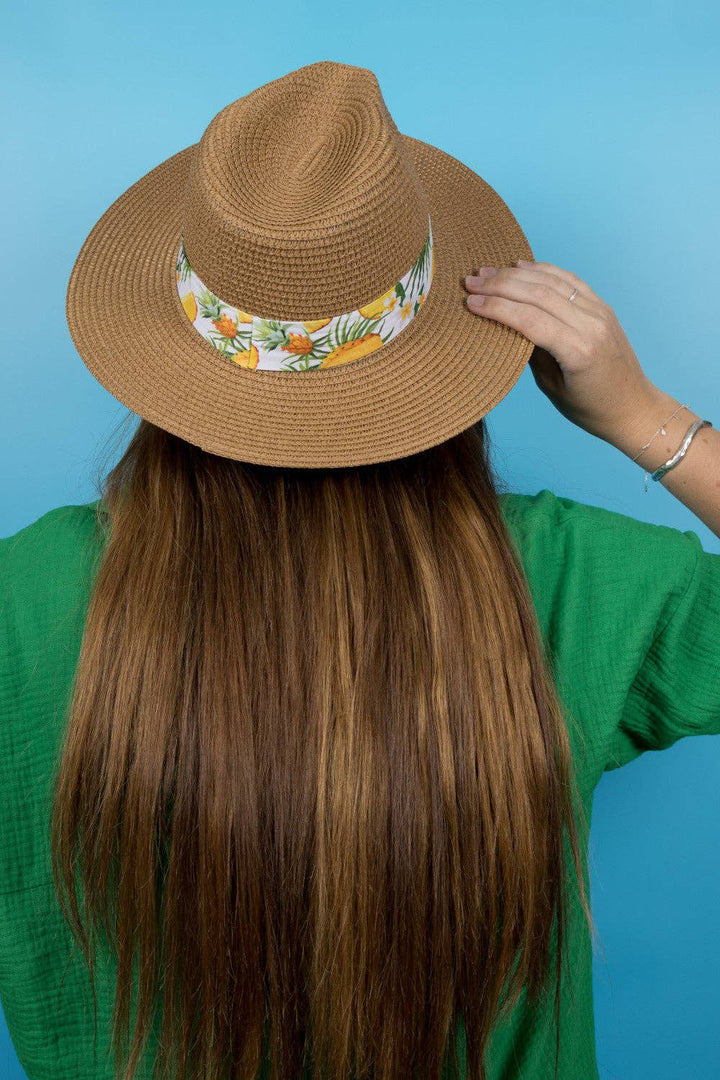 Fedora Sun Hat - Saint Tropez - Pineapples + Frangipanis