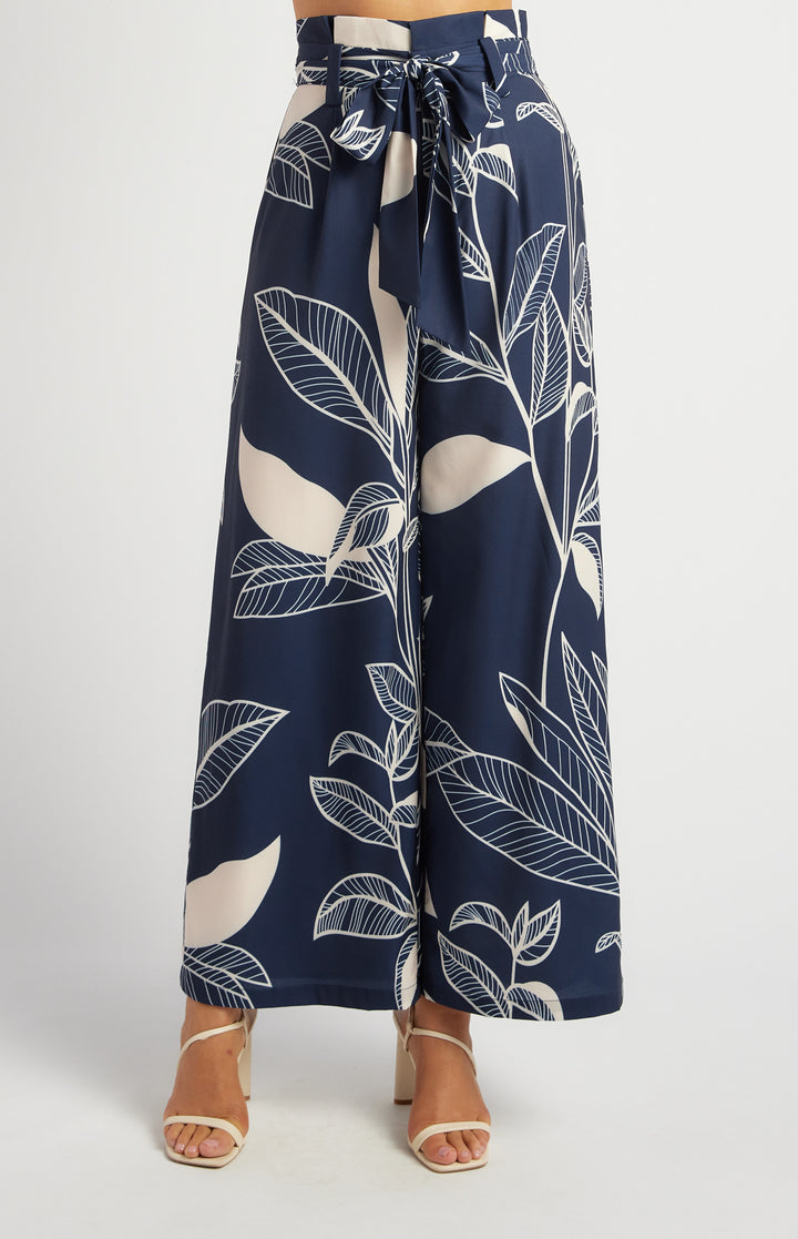 Leaf Print Wide Leg Pants