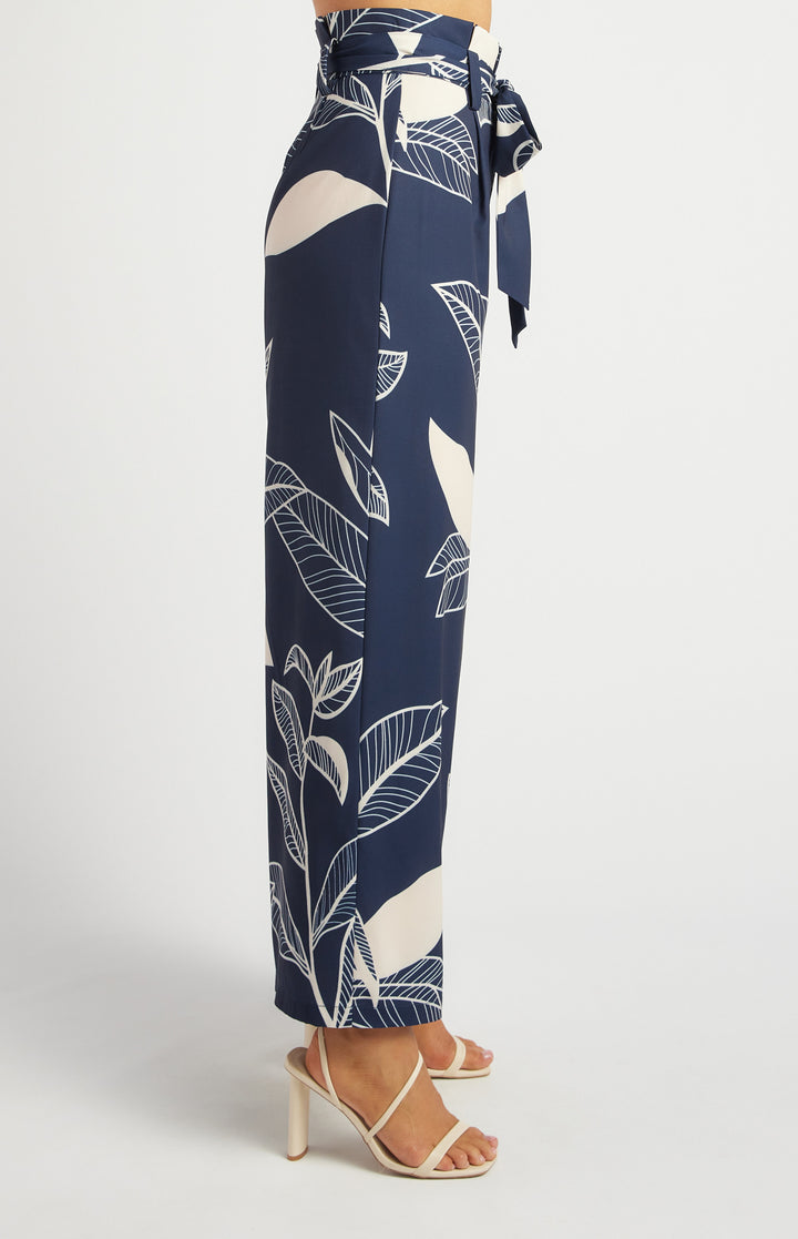 Leaf Print Wide Leg Pants