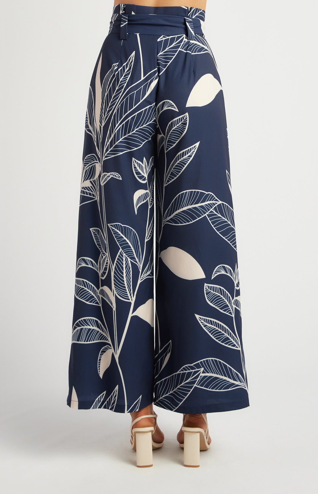 Leaf Print Wide Leg Pants