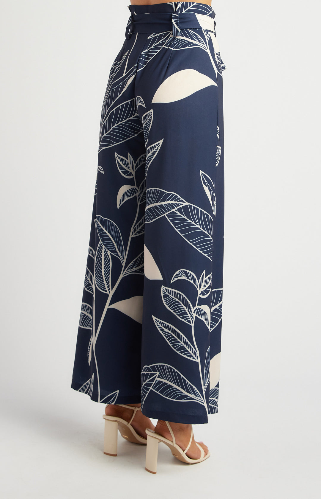 Leaf Print Wide Leg Pants