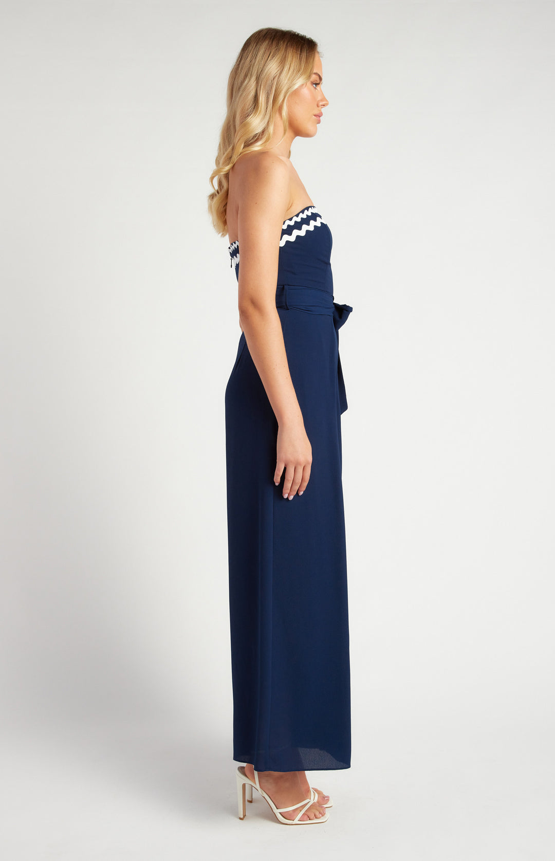 Wave trim split leg jumpsuit