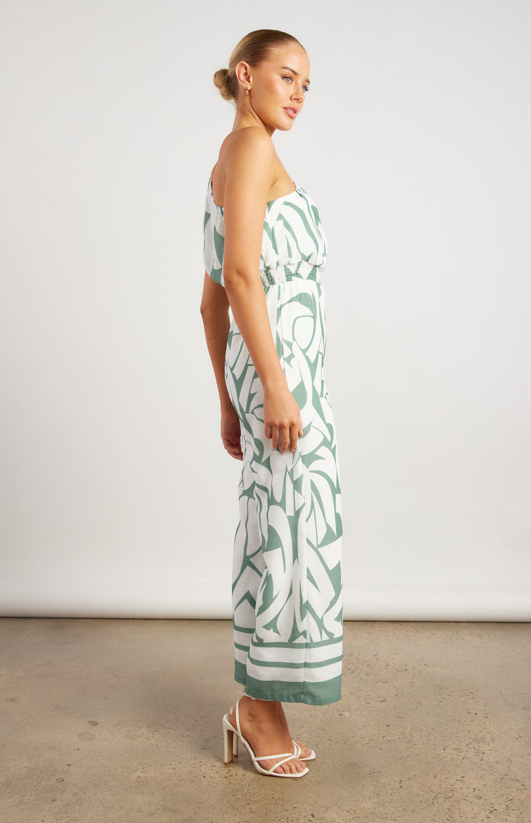 Jumpsuit with Shirred Waist in Sage