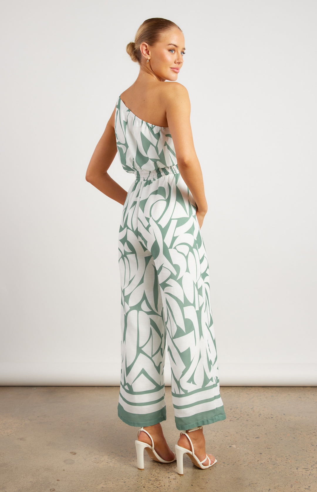 Jumpsuit with Shirred Waist in Sage